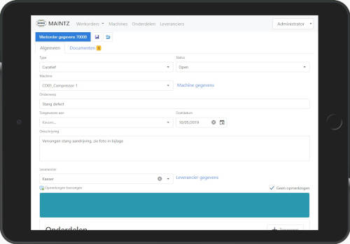 Schermafdruk van de webinterface van Maintz